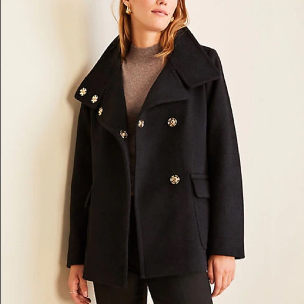 NWOT Ann Taylor Black Funnel Coat Small